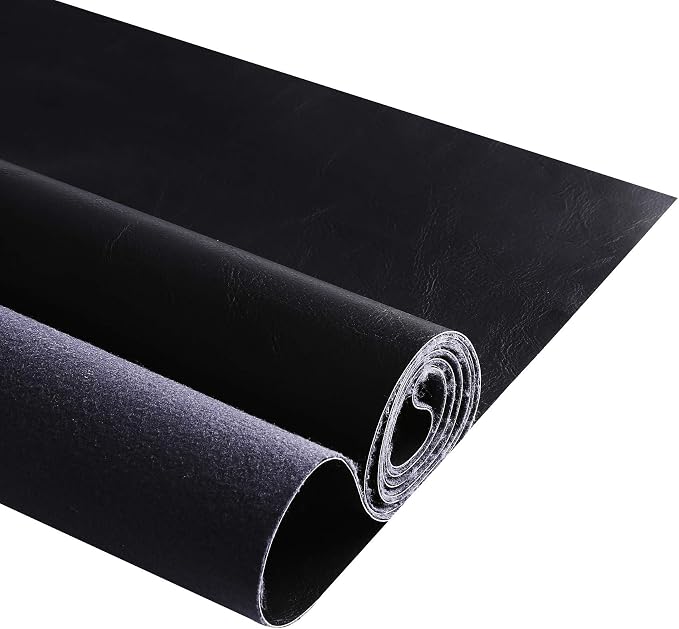 Premium Faux Leather Upholstery Fabric 1.2mm Thickness，Waterproof Upholstery Leather Distressed Bark Fabric(Black,Pre-Cut 72"x54") by Unknown