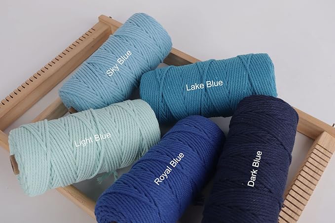 NOANTA Lake Blue Macrame Cord 3mm x 109yards, Colored Macrame Rope, Cotton Rope Macrame Yarn, Colorful Cotton Craft Cord for Wall Hanging, Plant Hangers, Crafts, Knitting