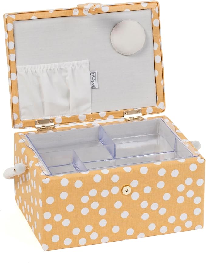 Hobby Gift Medium Sewing Box Organiser | Fabric Covered Storage Box, Handle, Internal Tray, Pin Cushion and Pocket, For Sewing, Quilting and Knitting Supplies - Image 9