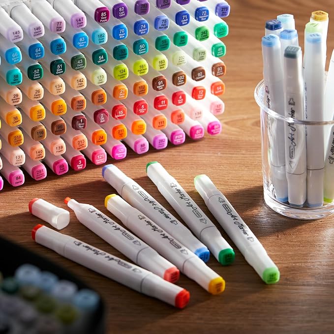 Lineon 172 Colors Alcohol Based Dual Tip Art Markers, 171+1 Blender Permanent Marker Pens Plus 1 Marker Pad 1 Case Perfect for Kids Adult Artist Coloring Books Drawing Sketching and Card Making - Image 7