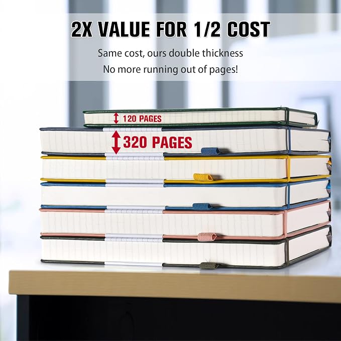 5 Pack College Ruled Notebook Bulk, A5, 312 Numbered Page Thick Journal Set | Cost-Effective 5 Pack 1600 Pages Total, 100gsm No Bleed Paper, Leather Hardcover, Lay-Flat, for Writing, Work, Employee Gifts - Image 2