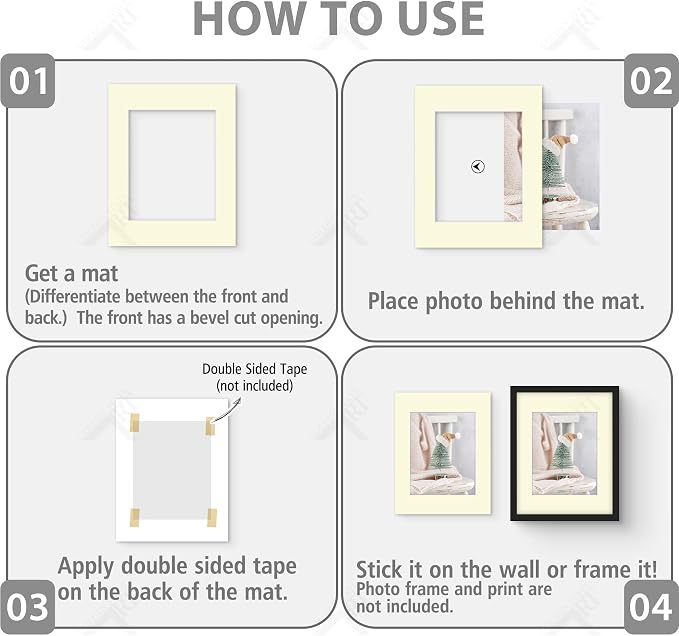 Golden State Art 20 Pack Mixed Color Photo Mats 11x14 for 8x10 Mats Only | Acid-Free Pre-Cut7.5x9.5 Opening 4-Ply Bevel Cut White Core Photo Matte Matting - Image 4