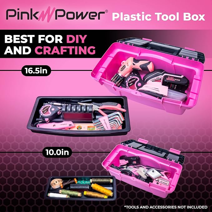 Pink Tool Box for Women - Sewing, Art & Craft Organizer Small & Large Plastic Tool Box with Handle - Pink Toolbox Sewing Tool Storage Box - Portable Mini Locking Tool Boxes (2 Pack) - Image 5