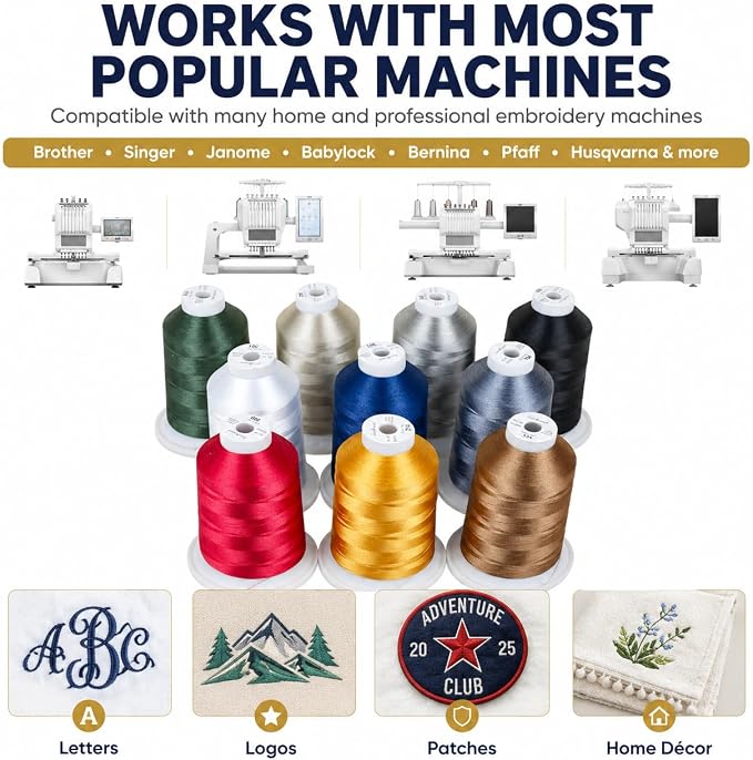Simthread 10-Color 5500Yds Each 40WT Polyester Embroidery Thread Set | 10-color set with large 5500Yds spools feeds smoothly with stable 40WT polyester thread for home and commercial machines. - Image 5