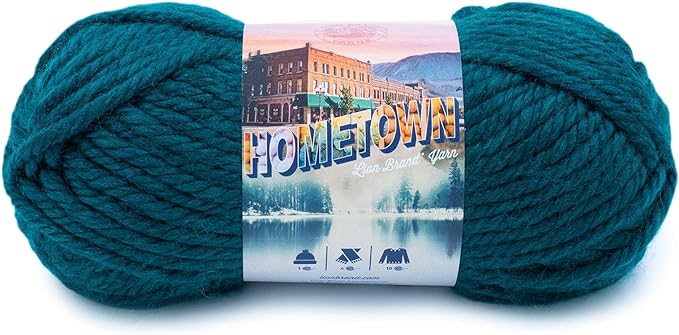 Lion Brand Yarn Hometown Yarn, Super-Bulky Yarn for Knitting, Crocheting, and Crafting, 1 Pack, Peacock | Super Bulky Acrylic Fiber for Warm Crochet Blankets, Knit Winter Hats, Chunky Cardigans, Soft Scarves, Weaving by LionBrandYarn