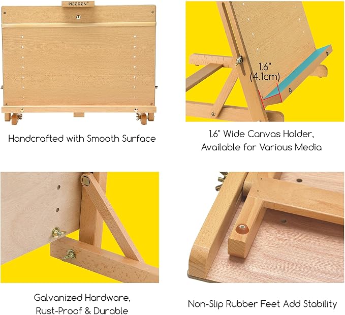 MEEDEN Large Drawing Board Easel, Solid Beech Wooden Tabletop H-Frame Adjustable Easel Artist Drawing & Sketching Board for Artists, Teens & Painters, Holds Canvas up to 23" high - Image 5