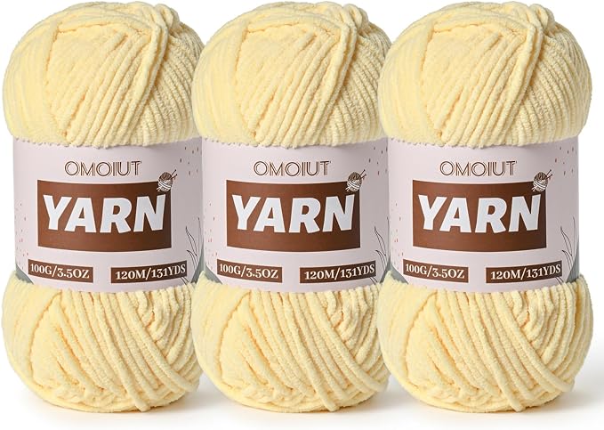 3 Packs Plush Chenille Chunky Crochet Yarn - Baby Yarn for Crocheting Soft - Velvet Yarns Knitting for Blankets Crafts - Fluffy Amigurumi Yarns 300g / 393yd (3 Yellowish) by Unknown
