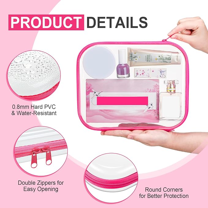 4 Pcs Hard Clear Zipper Case Makeup Bags Plastic Zipper Pouch Transparent Storage Box Containers for Cosmetics, Snacks, Building Blocks, Puzzles(Clear,9.8 x 7.9 x 2 in,Fluorescent) - Image 3