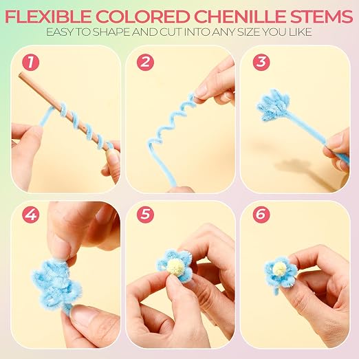 Libima 1000 Pcs Pipe Cleaners Bulk 10 Colors Chenille Stems Craft Supplies 12" Long Fuzzy Sticks 6 mm Teacher Welcome Back Gifts DIY Flower Kits for Art Bouquet Creative Activity Decor (Pastel) - Image 7