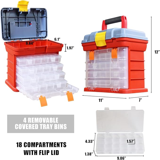 Torin Portable Tool Box, Small Parts Organizer with Drawers, tackle box | Customizable Compartments for Hardware, Fishing Tackle, Beads, or Crafts - Image 3