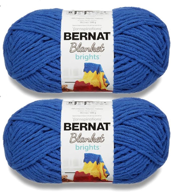 Bernat Blanket Brights Chenille Crochet Yarn, Royal Blue, 2-Pack | #6 Super Bulky Yarn, 100% Polyester, Soft Chenille Crochet Yarn for Blankets, Knitting & Crafts, 220yd, 300g/10.5oz per skein by Bernat