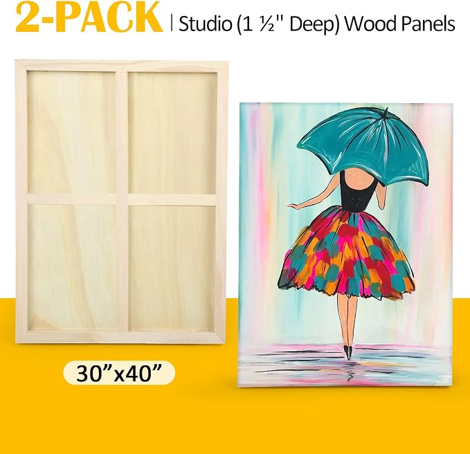 2 Pack 30x40'' Unfinished Gallery Birch Wood Canvas Panels | 1 1/2" Deep Art Cradle Boards for Painting, Pouring, Burning, Epoxy Resin, Laser Engraving Cutting - Image 6