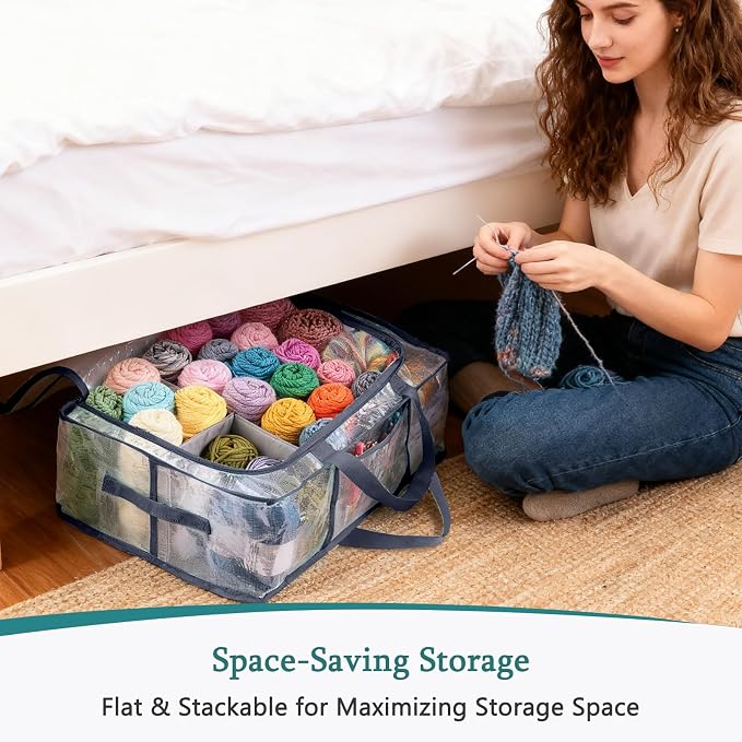 MYBAGZING Clear Yarn Storage Bags, 21" Large Flat Under Bed Yarn Organizer with Zipper & Handles, Stackable Knitting and Crochet Storage for Closet Shelves, Craft Room, Yarn Skeins, Hooks & Needles - Image 4