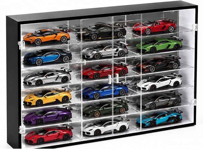 1: 24 Clear Acrylic Toy Car Display Case 18 Grids Toy Race Car Display Show Box Diecast Case Wall Mounted Vehicles Shelf for Storage, Christmas Mini Model Figure Lover Gifts - Image 7