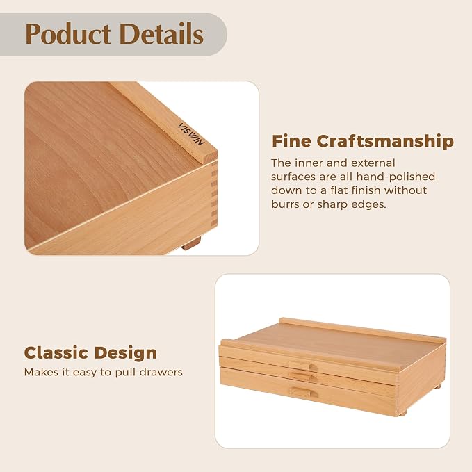 Upgraded 3-Drawer Wood Artist Supply Storage Box with Removable Dividers, Premium Beech Wood Art Storage Box, Portable Organizer Box for Paints, Pastels, Pencils, Brushes and Art Supplies - Image 4