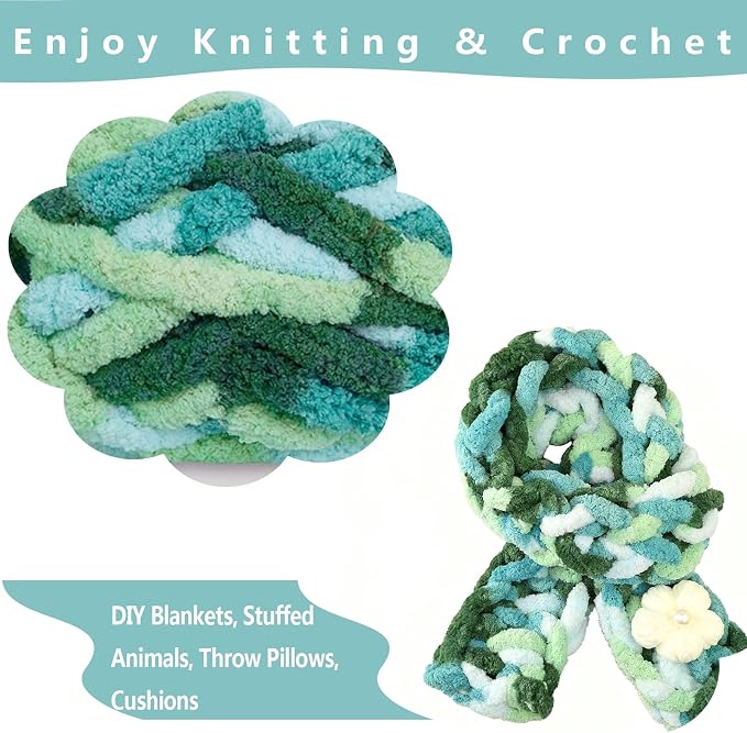 8 Pack Giant Chunky Yarn for Crocheting/Hand Knitting, Blanket Extra Thick Yarn, Mint, Teal, Green Super Bulky Large Soft Fluffy Plush Fuzzy Thick Chenille Yarn-1 Pack of 226g/7.97oz-Green Gradient - Image 6