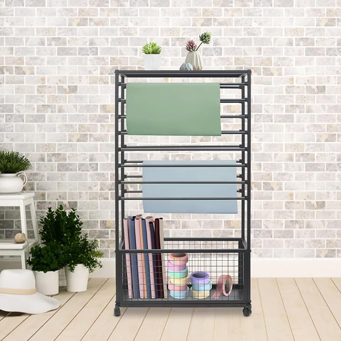 Ribbon Holder Organizer Rack, 16-Layer Ribbon Holder with Wheels | Double-Sided 16-Layer Ribbon Holder with Wheels, Wrapping Paper Ribbon Display Rack Storage Shelf for Craft Room - Image 5