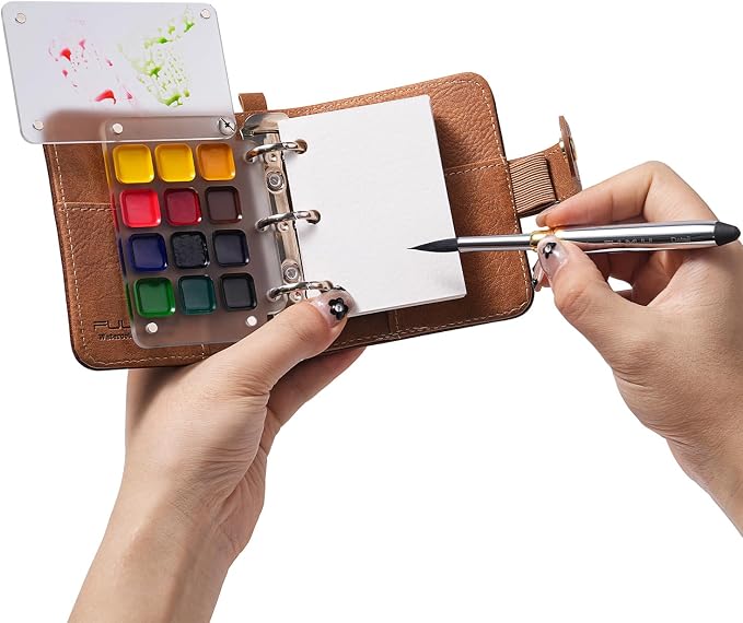 Fuumuui Mini Watercolor Travel Set, 12-Color Watercolor Paints Kit & 100% Cotton Cold Press 300gsm with Dual-Tip Brush – Plein Air Painting Supplies for Artists, Beginners, Journaling by FUUMUUI