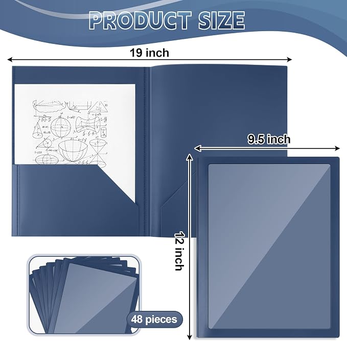 Teling 48 Pcs Plastic Folders with Clear Front Pockets and Card Holder, 2 Pocket Letter Size Folders for School Office Document Presentations Reports Classroom Organization Supplies (Dark Blue) - Image 2