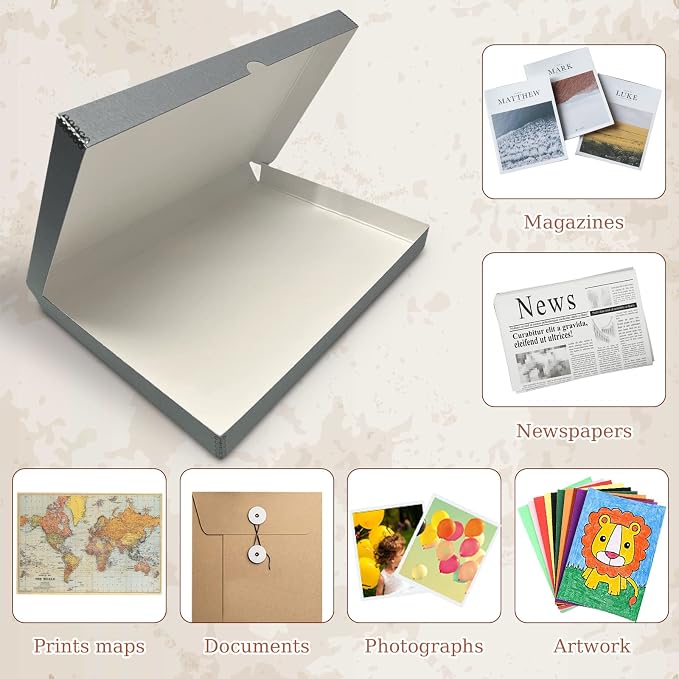 Golden State Art, Clamshell Archival Folio Storage Box 13x19, Gray | Acid-Free Photo Box with Metal Edge Corner, Preserve And Store Paper Documents Cards Prints Arts and Crafts DIY Projects - Image 6