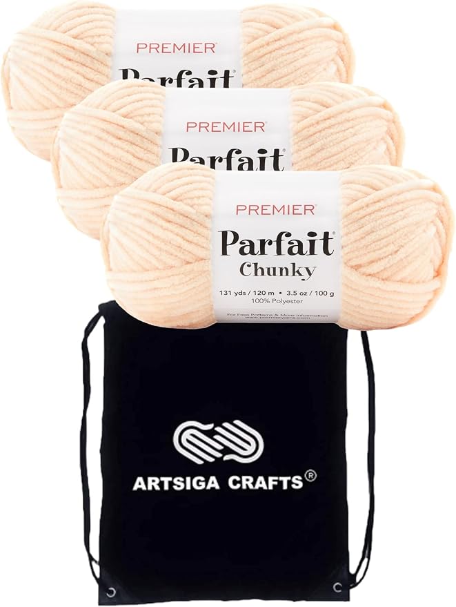 Premier Yarns Parfait Chunky Peach 1150-22 | 3 Skeins, Same Dye Lot, Project Bag, #6 Super-Bulky, 100% Polyester, Ideal for Crochet or Knitting Baby Blankets, Scarves by Premier