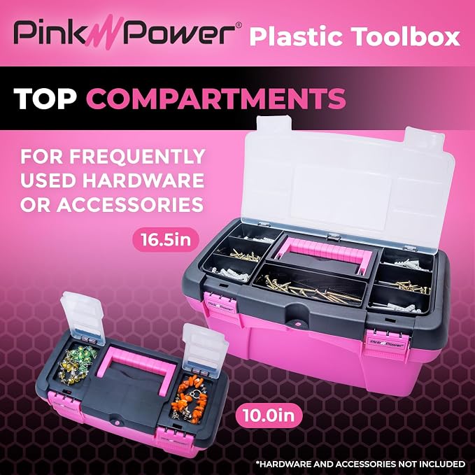 Pink Tool Box for Women - Sewing, Art & Craft Organizer Small & Large Plastic Tool Box with Handle - Pink Toolbox Sewing Tool Storage Box - Portable Mini Locking Tool Boxes (2 Pack) - Image 3