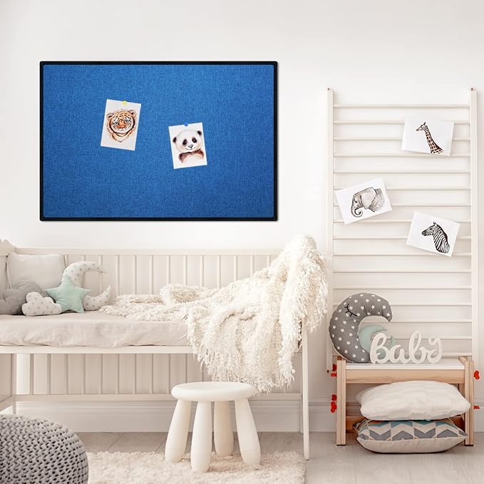 Cork Linen Bulletin Board 36 X 24 Inch (Blue), Black Aluminum Frame Wall Mounted Board Memo Pin Board for Office Home and School - Image 5