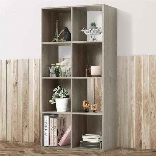 Fencer Wire 11-Inch Cube Storage Organizer Shelf w/Back, with Exterior Edge, Room Storage Shelves Divider, Bookcase, 6-Cube / 8-Cube / 9-Cube, Colors Available in Rustic Grey Oak and White