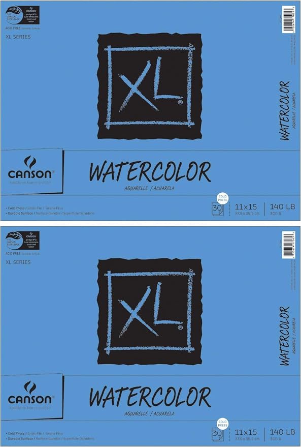 2-Pack Bundle - Canson XL Series - 11 x 15 inch - Cold Press Watercolor Textured Paper Pad, Fold Over, 140 Pound, 30 Sheets Each by Unknown