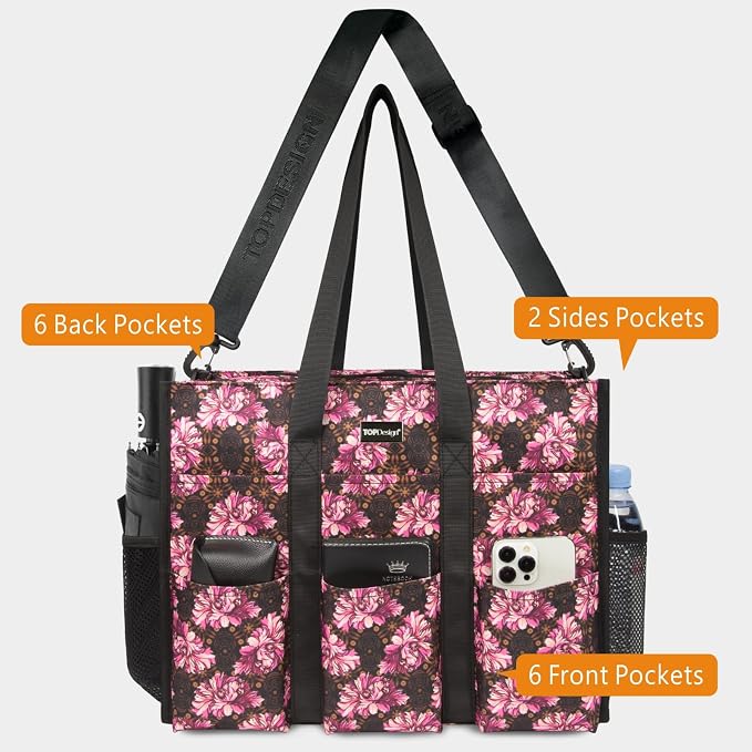 TOPDesign Utility Water Resistant Tote Bag with 22 Pockets, Top Zipper Closure & Thick Bottom Support, for Working Women - Image 4