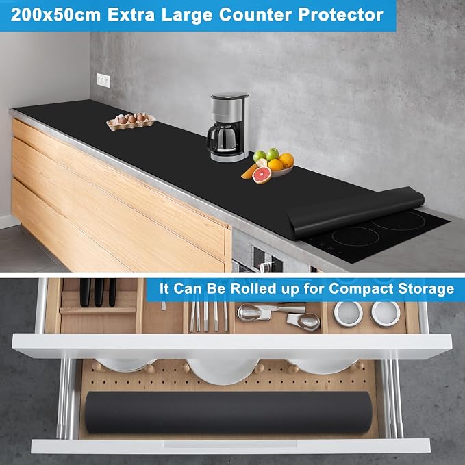 Extra Large Silicone Mat 78.74”x19.69”x0.08”, Multipurpose Silicone Mat Thick Heat Resistant Mat Shipped Rolled Up Kitchen Counter Mat Nonslip Silicone Mats for Kitchen Counter Black | Thick Nonslip Silicone Counter Mat, Waterproof Kitchen Countertop P... - Image 3