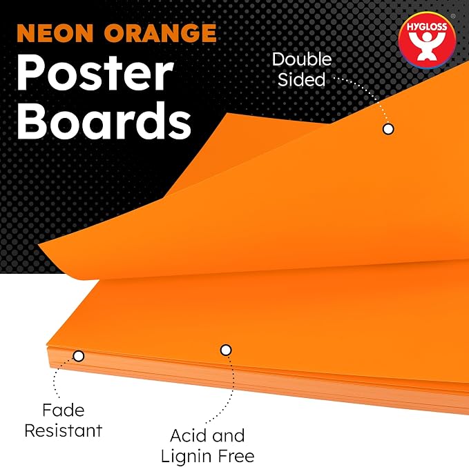 Hygloss Medium Poster Board 22x28 - 25 Neon Orange Single Color Bulk Pack - 10 Pt. Thickness Colored Poster Board Paper for Projects, Signs, Displays - Posterboard Multipack 22" x 28" - Image 2