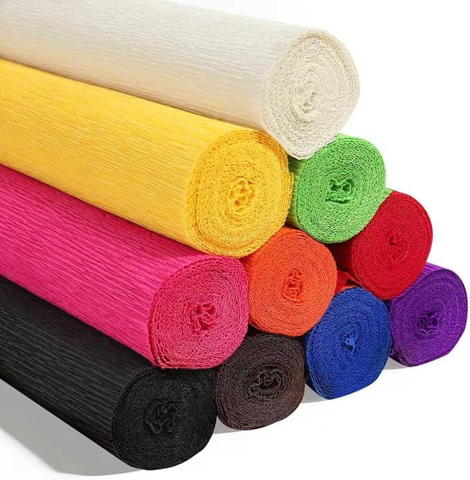 Heavy Crepe Paper for Flower Making, DIY Crafts | Italian-Quality Crepe Paper with 300% Stretch | Papel Crepe de Colores Paquete (10 Rolled, Rainbow) by BloomLikeFlowers