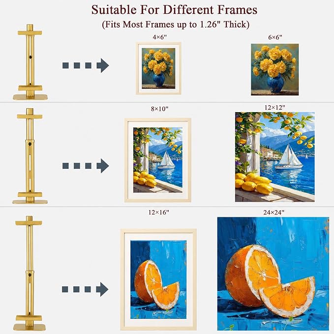 24''Adjustable Metal Tabletop Easel, Picture Frame Stand | Heavy-Duty Metal Display Stand for Artworks, Photos, Signs, Fits Most Frames up to 1.26" Thick (Gold) - Image 5