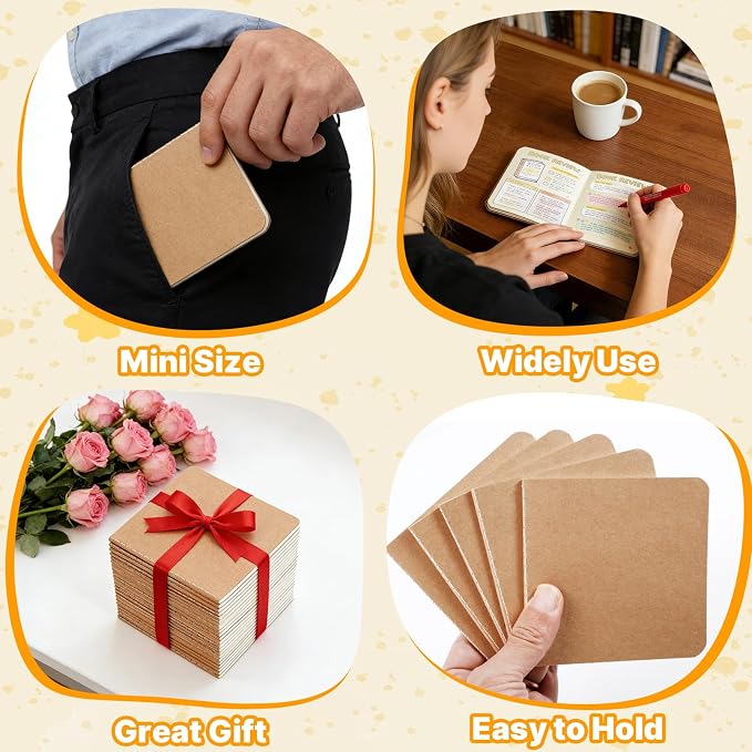 150Pack Mini Notebooks Bulk, Mini Pocket Kraft Notebooks, 4 x 4 In | Blank Journal Notepad, Small Unlined Sketchbook for Writing Drawing Note-Taking DIY Projects, 24 Sheets, 48 Pages - Image 3