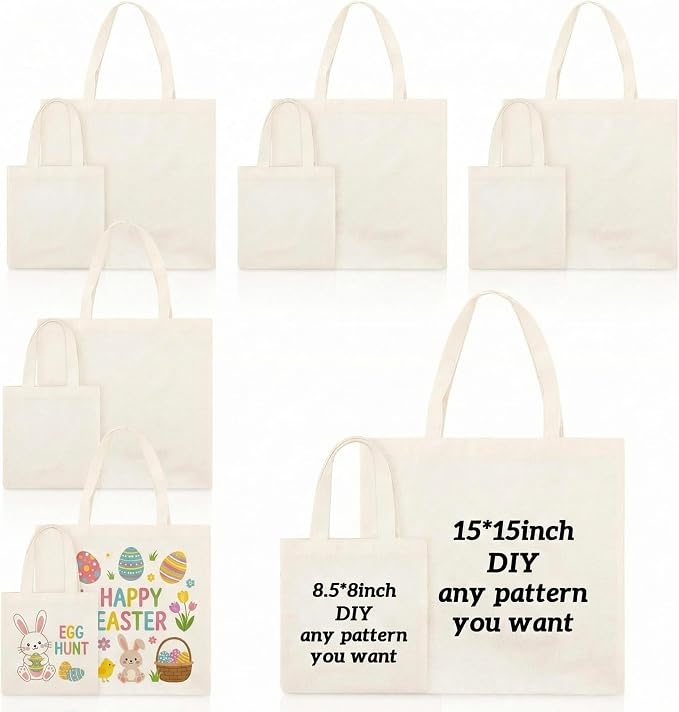 Amylove 12 Pcs Mini Canvas Tote Bags,15 X 15 Inch,8.5 X 8 Inch,Natural Color by Amylove