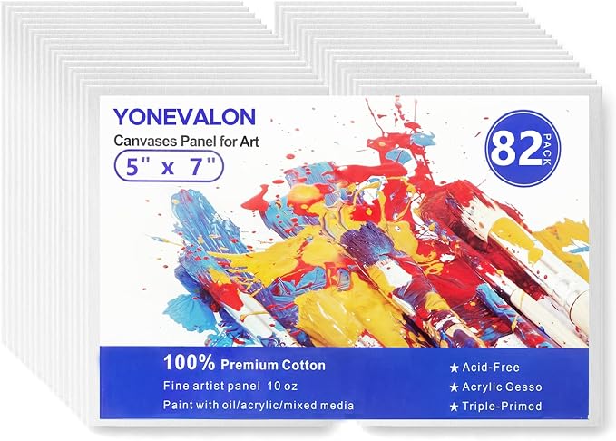 Small Canvases for Painting 5x7 inch, 82 Pack Bulk Painting Canvas Boards | Mini Blank Canvas Panels, Gesso Primed Acid-Free 100% Cotton, for Oil, Watercolor, Acrylic, Art Supplies for All Skill Level by YONEVALON