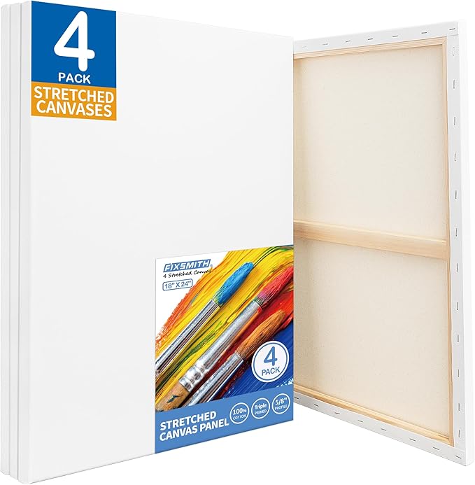 Stretched White Blank Canvas - 18x24 Inch, 4 Pack,Primed Large Canvas,100% Cotton,5/8 Inch Profile of Super Value Pack for Acrylics,Oils & Other Painting Media by FIXSMITH