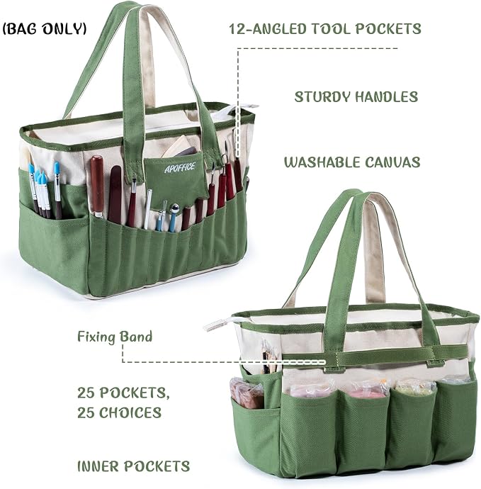 Pottery Tools Bag with Pockets for Clay Sculpting Tools, Ceramic Tools– Art Supply Organizer for Polymer Clay Tools, Craft Tote, Yarn & Crochet Storage, Washable Canvas Artist Bag Gift - Image 3