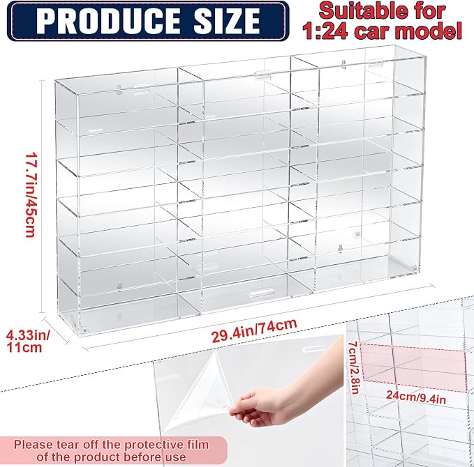 Clear Acrylic Toy Car Display Case 1: 24 Scale Diecast Toys Display Box Wall Mounted Shelf for Storage Toy Car Mini Model Race (18 Grids) - Image 2