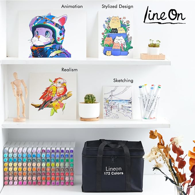 Lineon 172 Colors Alcohol Based Dual Tip Art Markers, 171+1 Blender Permanent Marker Pens Plus 1 Marker Pad 1 Case Perfect for Kids Adult Artist Coloring Books Drawing Sketching and Card Making - Image 5