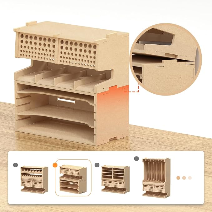 Wooden Model Kit Tool Storage Rack with 100 Holes, Brush/Paint Organizer with MDF Material, Craft Supplies Storage, Brush/Tool Holder, Suitable for Tamiya/Gundam Tools, GK6 - Image 6