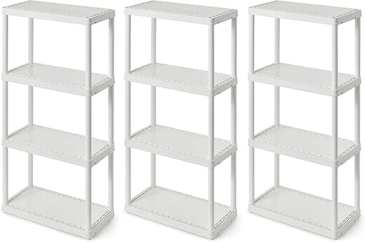 Gracious Living 4 Shelf Fixed Height Solid Light Duty Storage Unit 12 x 24 x 48 for Home, Garage, Basement, & Laundry, White (3 Pack)