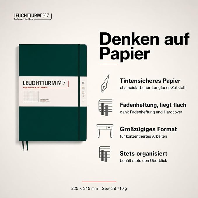 LEUCHTTURM1917 - Notebook Hardcover Master Slim A4+ - 123 Numbered Pages for Writing and Journaling (Forest Green, Dotted) - Image 3