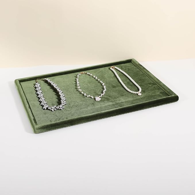 Rectangle Jewelry storage organizer plate, Velvet Jewerly display tray, Empty showcase tray for Necklace Bracelet Ring Earring【Light Green-Large, 17.7 x 11.8 in 】 by CHISTORJewelrydisplaystands