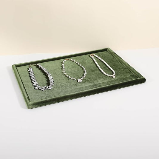 Rectangle Jewelry storage organizer plate, Velvet Jewerly display tray, Empty showcase tray for Necklace Bracelet Ring Earring【Light Green-Large, 17.7 x 11.8 in 】 by CHISTORJewelrydisplaystands