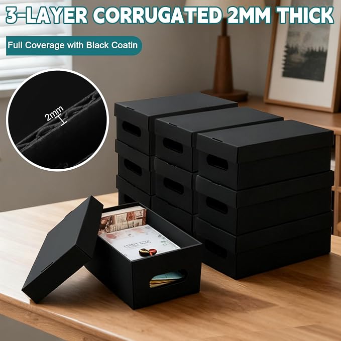 10PCS Photo Storage Box for 5"x7" Photos,12.8“ x 7.87“ x 5.3“ Picture Box Store and Protect Pictures with Lid, Photo Storage Box Documents Black - Image 6