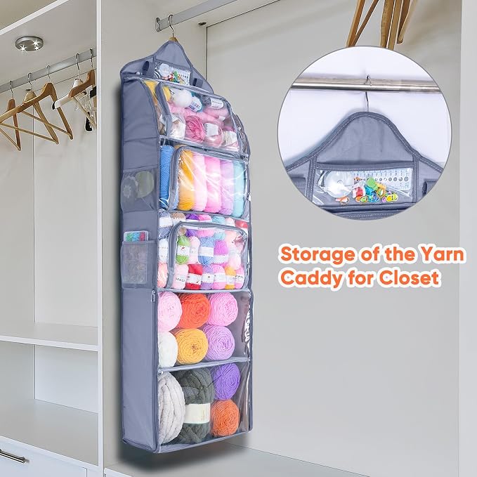 MYBAGZING Hanging Yarn Storage Organizer –Over-the-Door Crochet Organizer with Both Front and Side Zipper Closure -Large Capacity Clear Yarn Holder for Crochet Hooks, Knitting Needles & Accessories - Image 6