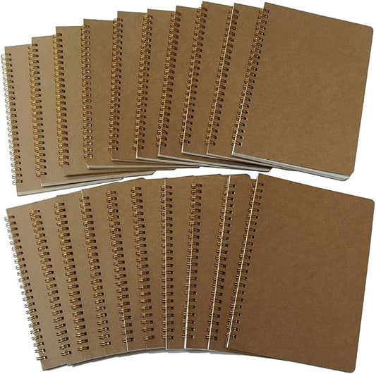 YUREE Spiral Notebook A5/Softcover Spiral Journal, Blank Pages, 50 Sheets (100 Pages), 8.45" x 5.8", Brown, 20 Pack by YUREE