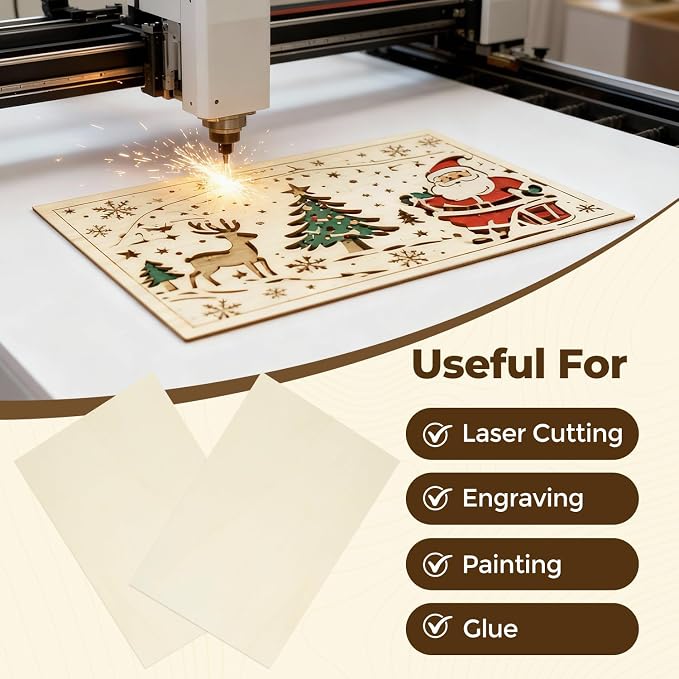 12 Pack Basswood Plywood Sheets 12"x20"x1/8", Basswood for Laser Cutting | Smooth Surface, Uniform Thickness, No Burrs, No Warping, No Knots, No Cracks - Image 6